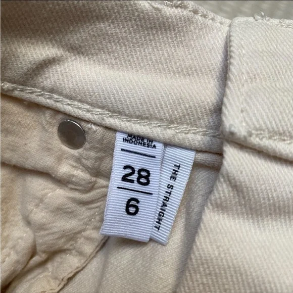 LOFT Cream High Rise Straight Leg Jeans Raw Hem Cropped Size 6 - Picture 12 of 12